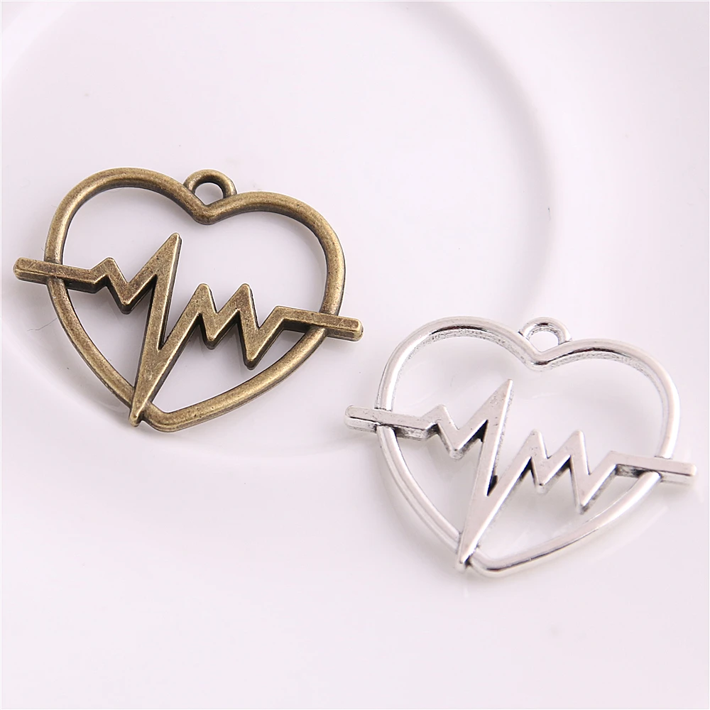 

SWEET BELL 30pcs 24*29mm Zinc Alloy heart Electrocardiogram charms Symbol Connectors for Bracelets Jewelry Charms Findings 2C191