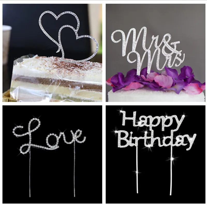 Новый Романтический Кристалл Стразы Серебряное двойное сердце любовь торт на