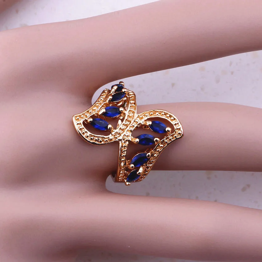 Очаровательные синие хрустальные желтые золотые кольца для женщин недорогие