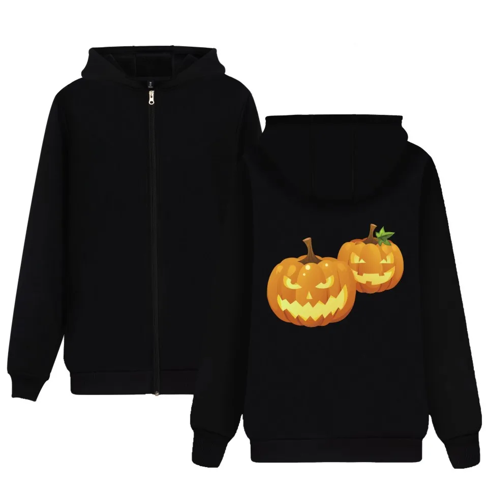 

Halloween Jack-o'-lantern Hoodies With Zipper different Pumpkin Pattern Hooded Sweatshirts All Hallows' Evening Clothing