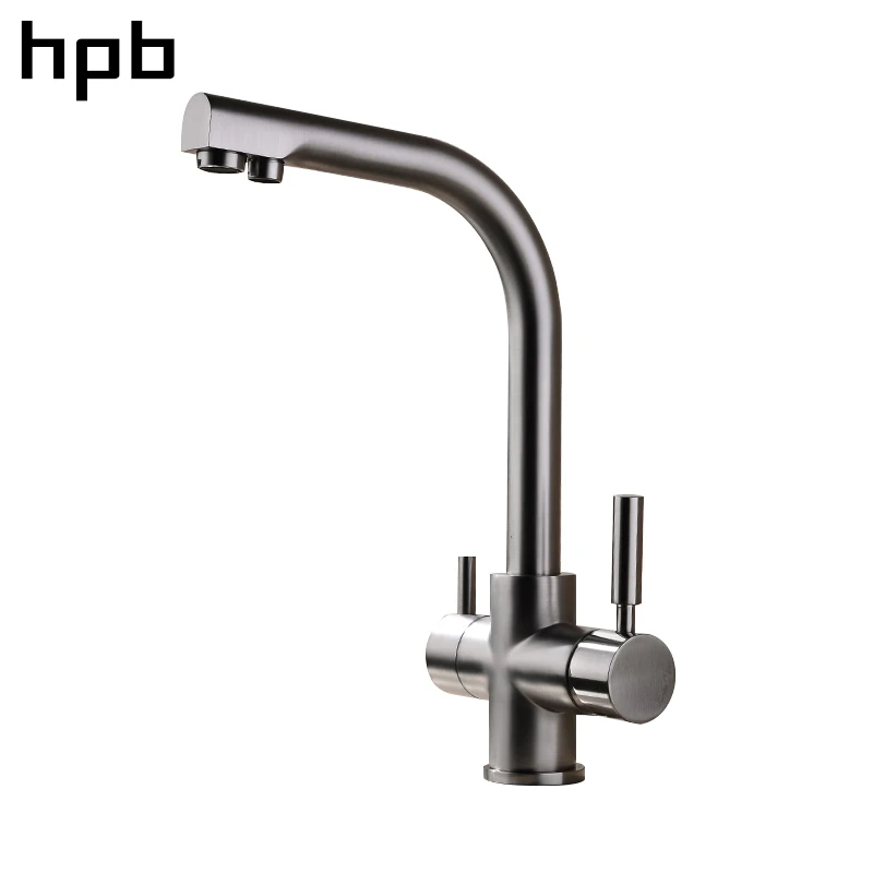 HPB Твердый латунный 2 отверстия питьевой чистой воды кухонный кран 3 пути