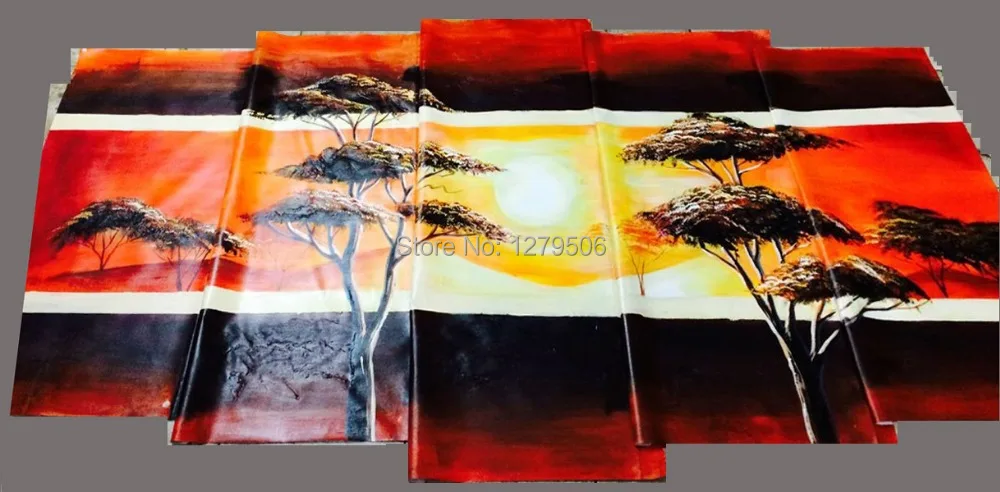 

5 Pcs/set Hand-painted The Mountain Sunrise Oil Painting Wall Art Decoration On Canvas Paintings As Living Room Unique Gift