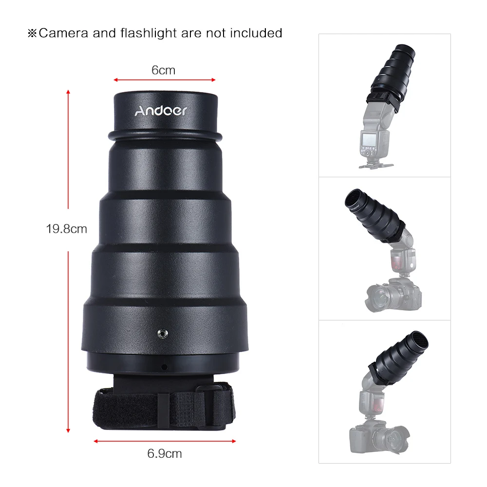 Andoer Conical Snoot Light Modifier w/50 градусов Сотовый цветной фильтр для Canon Nikon Neewer фотография