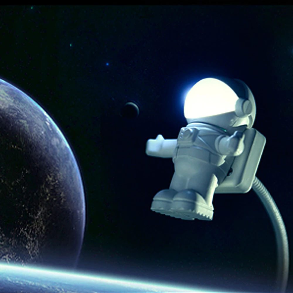 Mini astronauta Spaceman USB LED luz nocturna ajustable para ordenador PC lámpara de escritorio blanco puro