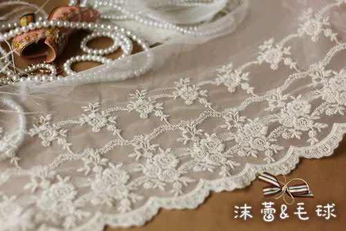 Винтажное кружево Scalloped хлопок вышитые ткань отделкой изысканный бежевый