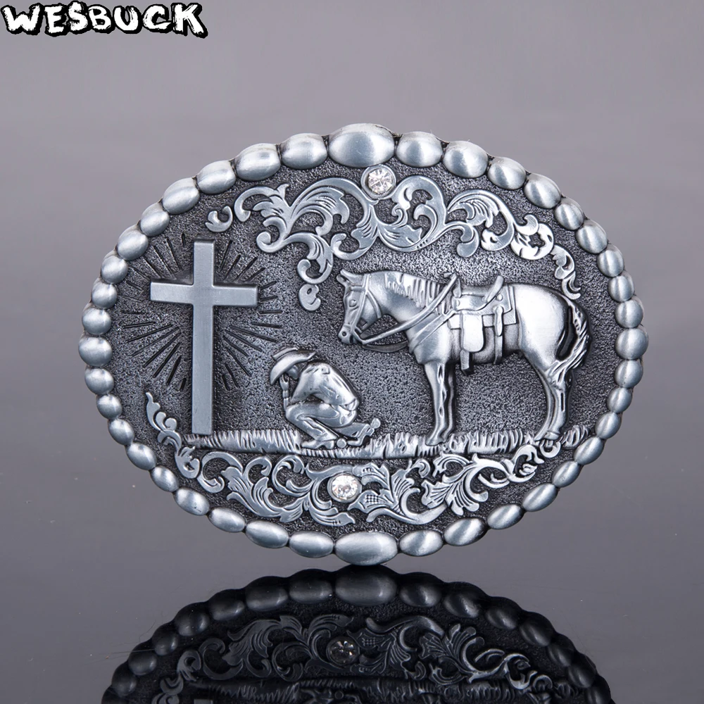 Wesbuck Brand с пересекающимися на большие из металлического сплава, покрытого стразами пряжки ремня для мужские Юнисекс Western Buckles для девочек в ковбойском с пряжкой повседневные ковбойские Hebilla