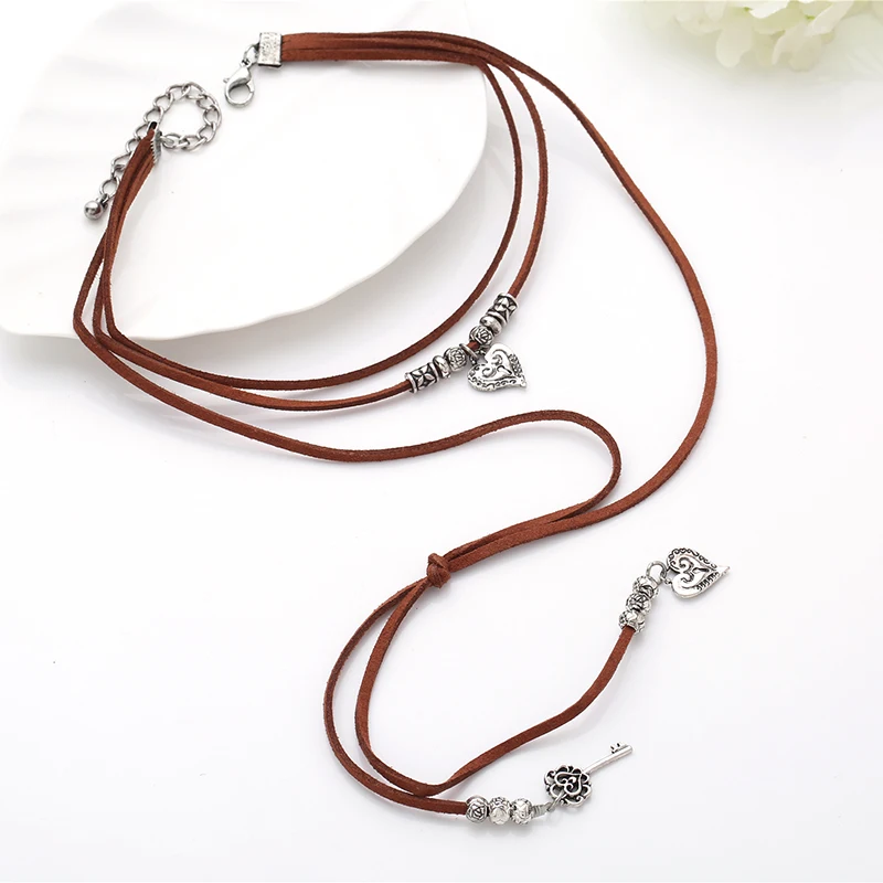 Новинка колье и ожерелье набор античное серебро шея богемное кожа ошейник