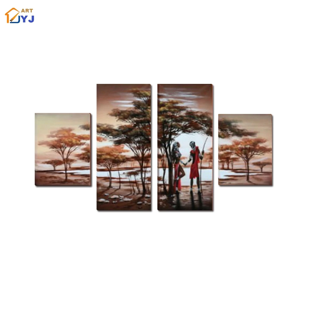 4 панели без рамки Большой Африканский пейзаж картина на стену искусство ручной