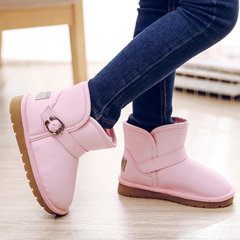 Детские Водонепроницаемые зимние ботинки из искусственной кожи хорошего