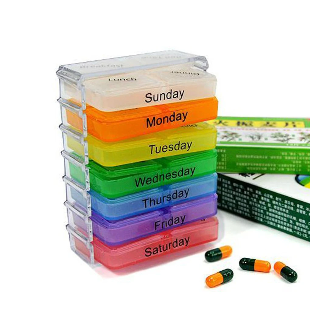 

Practical pills stored for 7 days per week sorting box container 28 grid Tablet Pill Storage Box Plastic Medicine Box Splitters