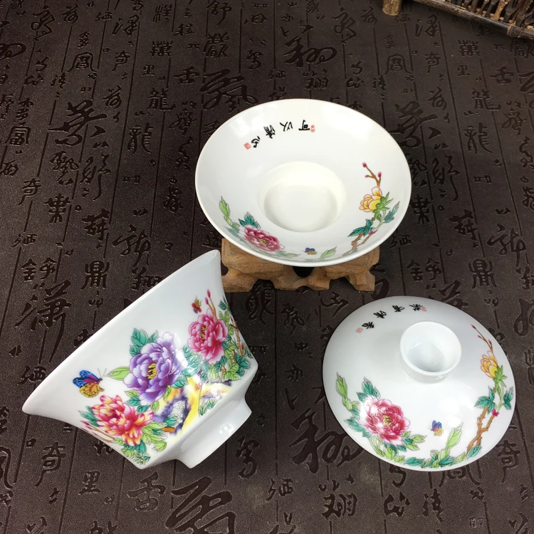 High Capacity Chinese Hand Painted Teaset Elegant Gaiwan 300ml Ceramic Tea Tureen Lid Bowl Saucer Glaze Cup | Дом и сад