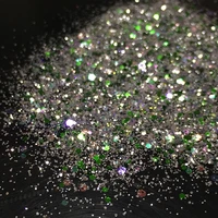 flash acrylic mixed size manicure paillettes nail art glitter powder silver green hexagonal sequins powder dust 701