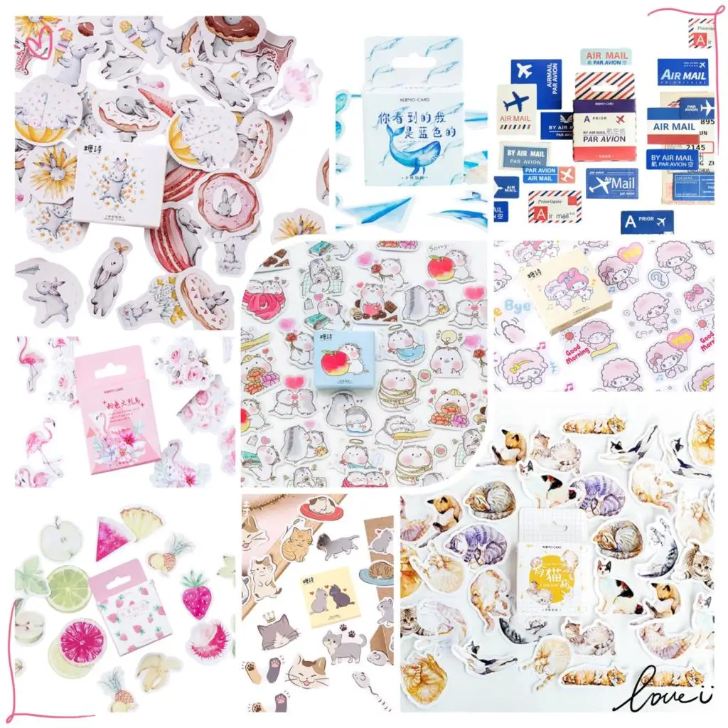 45 желтовато коричневая бумага Kawaii Cat Flamingo Food Stickers Decoration Diary шт./упак.|Наклейки| |
