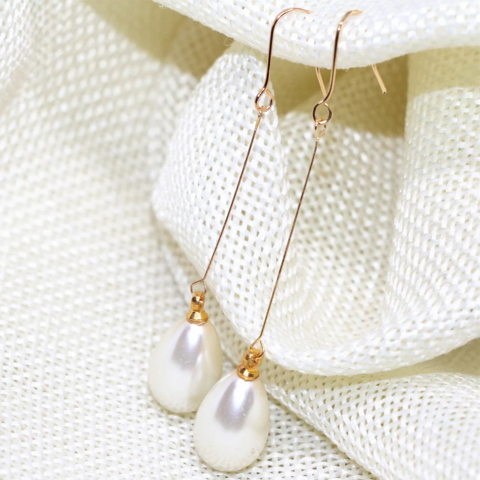 Оптовая продажа элегантные длинные серьги с искусственным жемчугом 9*13 мм