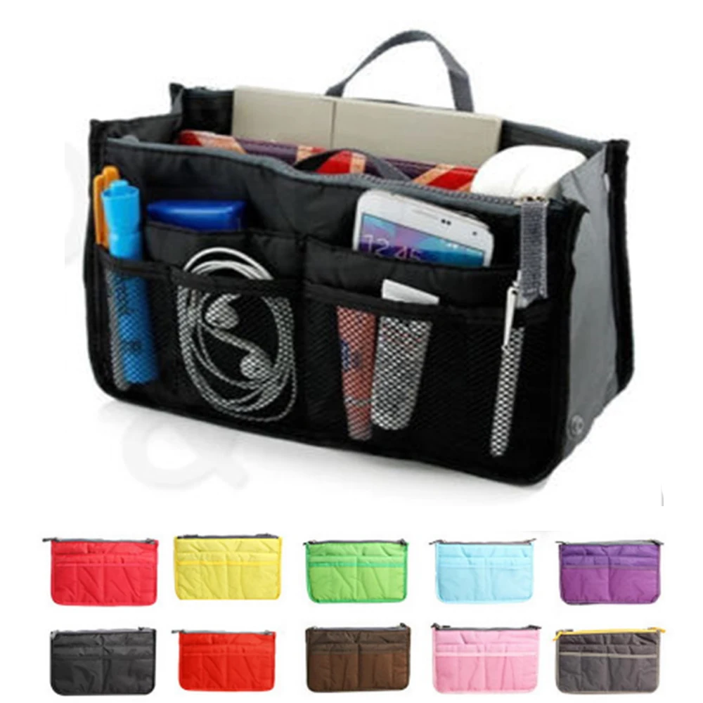 

Organizer Insert Bag Women Nylon Travel Insert Organizer Handbag Purse Large liner Lady Makeup Cosmetic Bag Cheap Female Tote