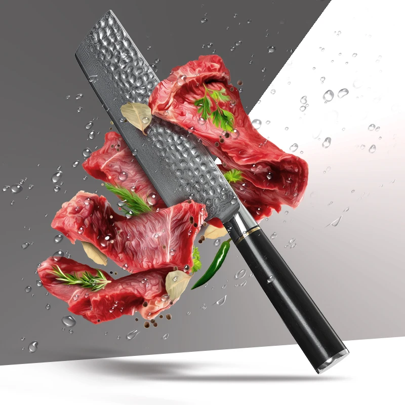 HEZHEN 6 8 дюймов нож мясника китайские Кухонные Ножи Дамасская кованая сталь Nakiri