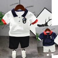 toddler boys clothing outfit navy white short sleeve turn down t shirt shorts pants kids boys summer childrens clothes set