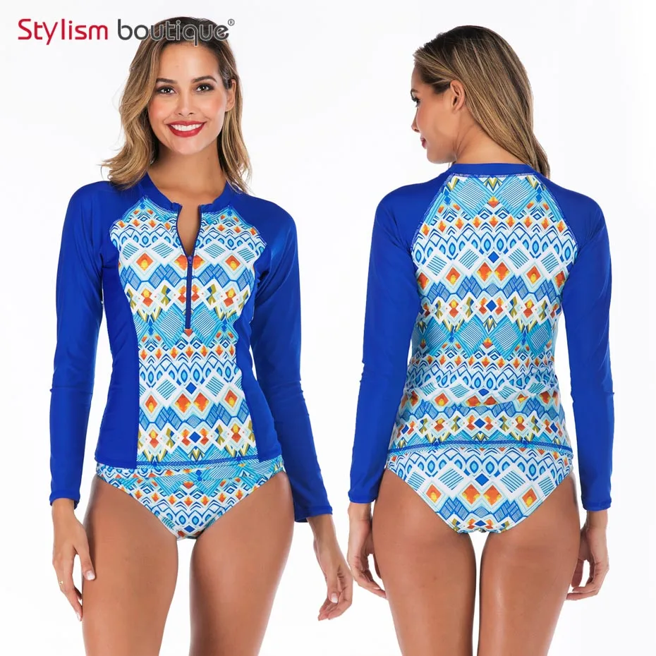 6605 New Rashguard Padded Long Sleeve Swimsuit Surfing Rash Guard Women Two Piece Swimwear Separate Tankini Sport Bathing Suit - Цвет: 6605