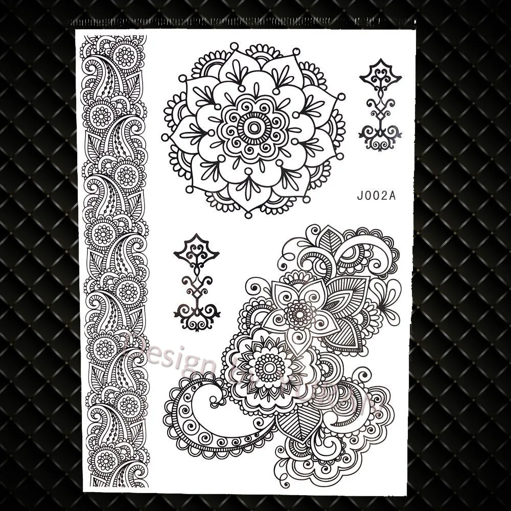 GBJ002A Черный серьги Henna Mandala цветок хны Племенной временная татуировка цепи КИТ Для женщин девочек татуировки золотого и серебряного кружева Водонепроницаемый поддельная татуировка на руку Saturna - Цвет: GBJ002A