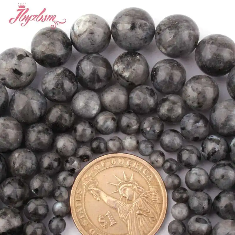 Гладкие круглые черные бусины Larvikite 4 6 8 10 мм из натурального камня для