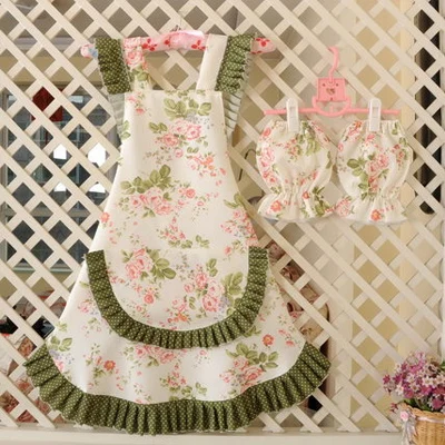 02 apron and sleeve Модный женский безрукавный фартук для кухни, ресторана, нагрудник, фартук с карманом, хлопковый передник, кружевной кухонный фартук - Цвет: 02 apron and sleeve
