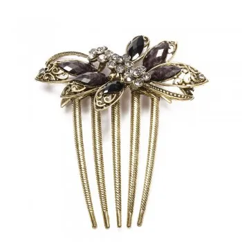 2 шт. гребень для волос с бабочками черный каучук винтажный из латуни 5 зубьев