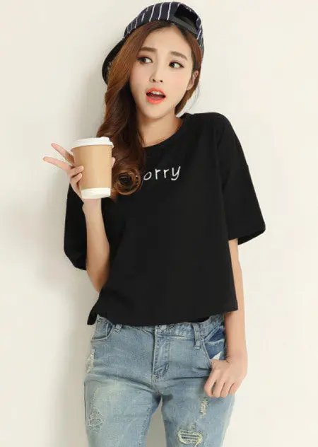 К сожалению с принтом в виде букв женская футболка хлопок Повседневная рубашка