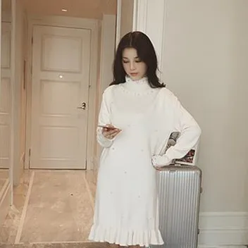 Clobee 2017 осенне зимнее кружевное лоскутное платье с воротником мандарин для