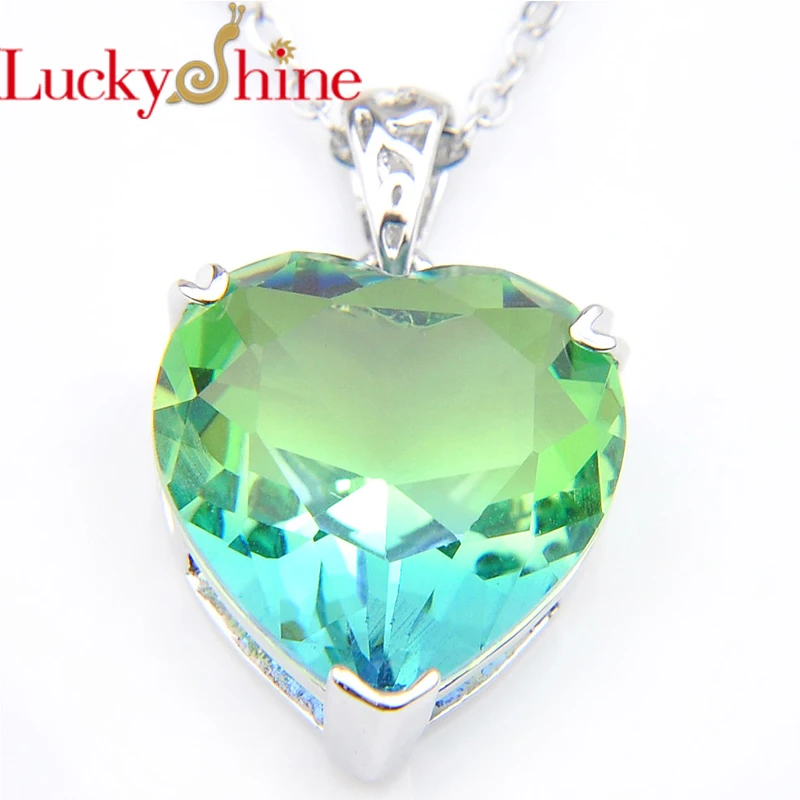 

Luckyshine Heart Bi colored Tourmaline Blue Stone Silver Wedding Pendants Russia USA Australia Pendants for Necklaces For Girl