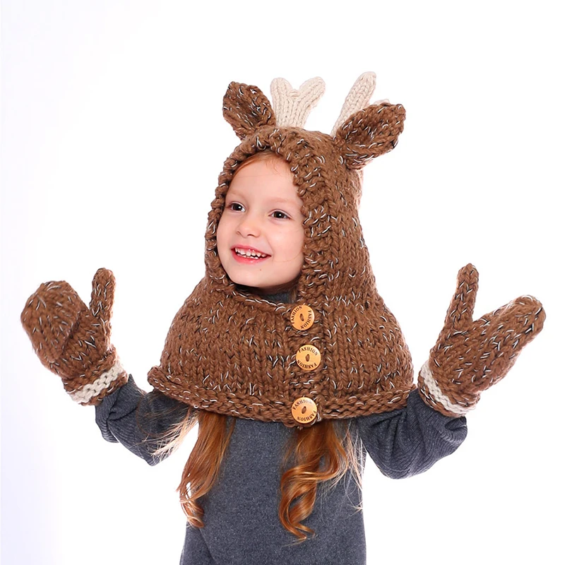 Высококачественная детская вязаная шерстяная шапка перчатки шарф комплекты для