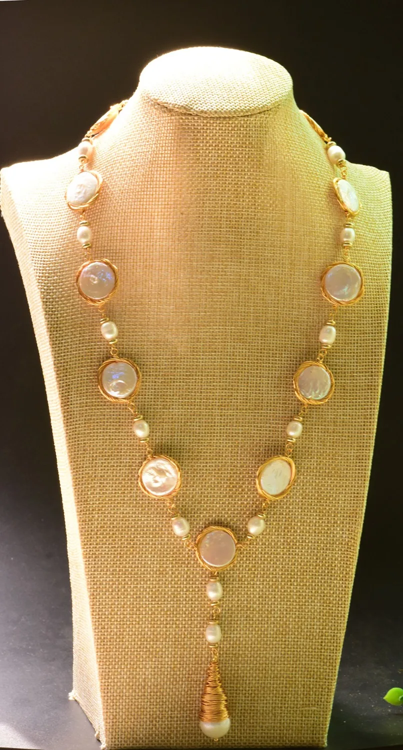 

GLSEEVO Handmade Fresh Water Pearl For Women Party Wedding Long Necklace Jewelry Sweater Necklace Collier Femme GN0083