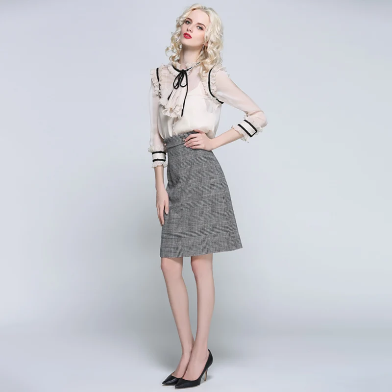 Блузка TWOTWINSTYLE весенняя винтажная с длинным рукавом воротником стойкой|Блузки| |