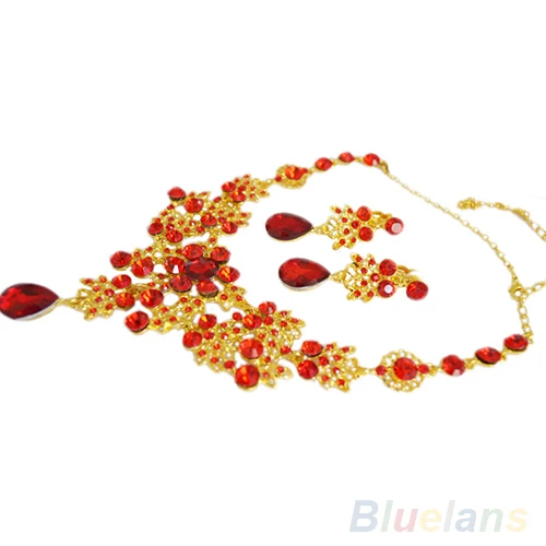 Свадебный Свадьба красный золотой цвет сплава ожерелье серьги комплект