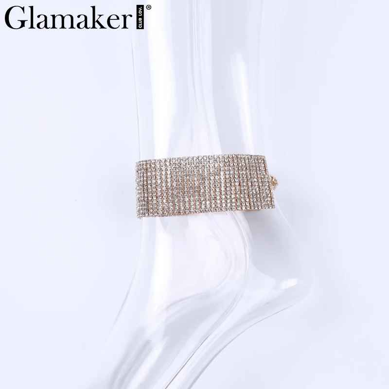 Glamaker, сексуальные стразы, в стиле панк, Двойная Цепочка, кристалл, Преувеличенные ножные браслеты, ювелирные изделия для женщин, блестящие, вечерние, аксессуары для ночного клуба - Окраска металла: Золотой цвет