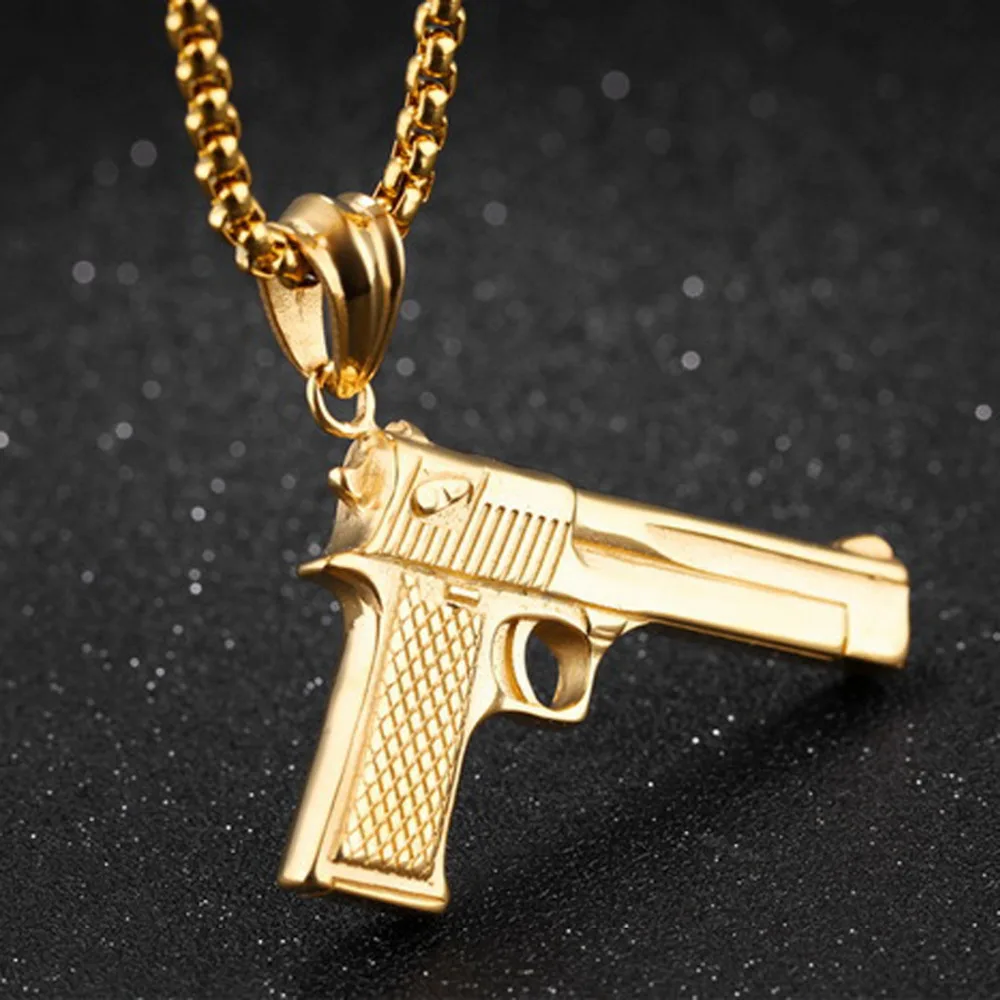Цепочка с подвеской в виде пистолета из нержавеющей стали стиле хип хоп|gun pendant|f