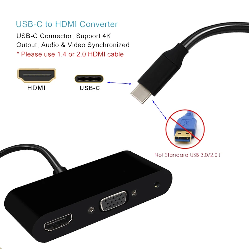 USB C Type to HDMI 3 in 1 3.1 USB-C VGA Converter Cable for Laptop Macbook Google 4K cables | Электроника