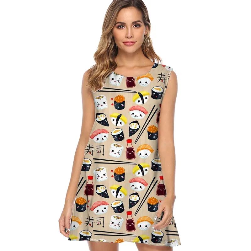 Платье женское шифоновое без рукавов с принтом белки|Женские платья| |