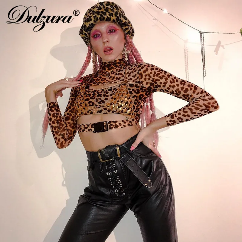 Dulzura/2019 весенне-Летняя женская футболка Укороченная рубашка топы с леопардовым