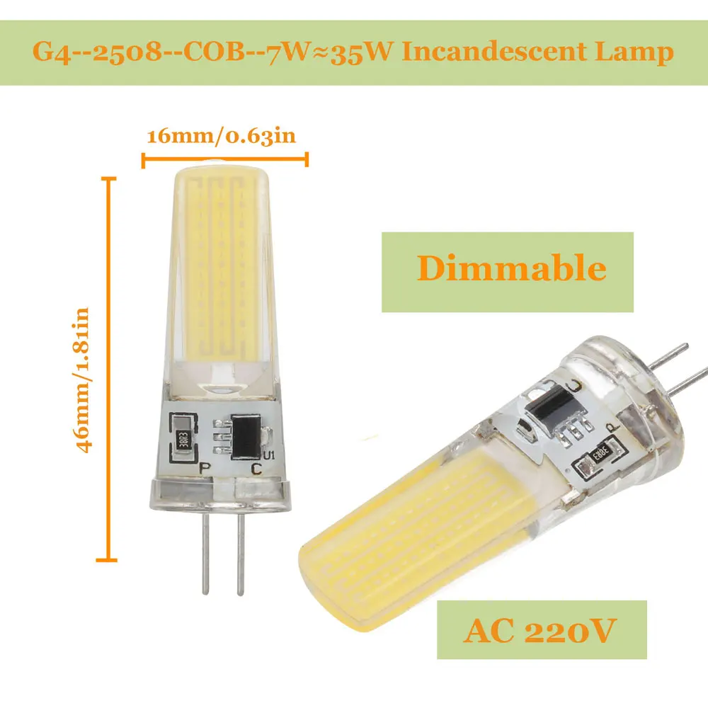 С регулируемой яркостью G4 G9 светодиодный Лампа AC/DC 12V E14 220V 7W COB SMD СВЕТОДИОДНЫЙ