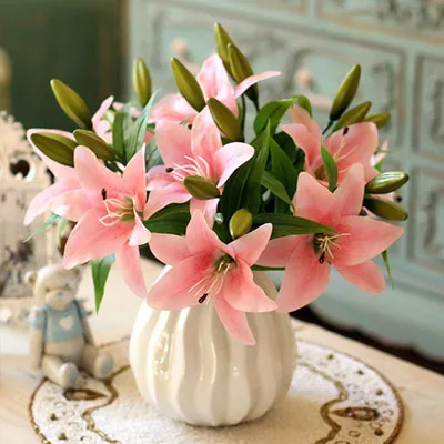 light pink FUNNYBUNNY 5 шт. Искусственные цветы латексные искусственные лилии цветы для свадебных букетов домашний декор для вечеринки могильные композиции - Цвет: light pink