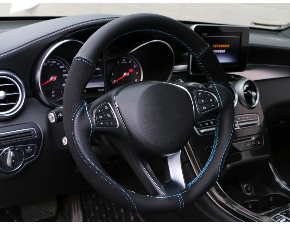 O SHI CAR 38 см DIY чехол на руль износостойкий из мягкой искусственной кожи+ замши оплетка на руль автомобиля с иглами