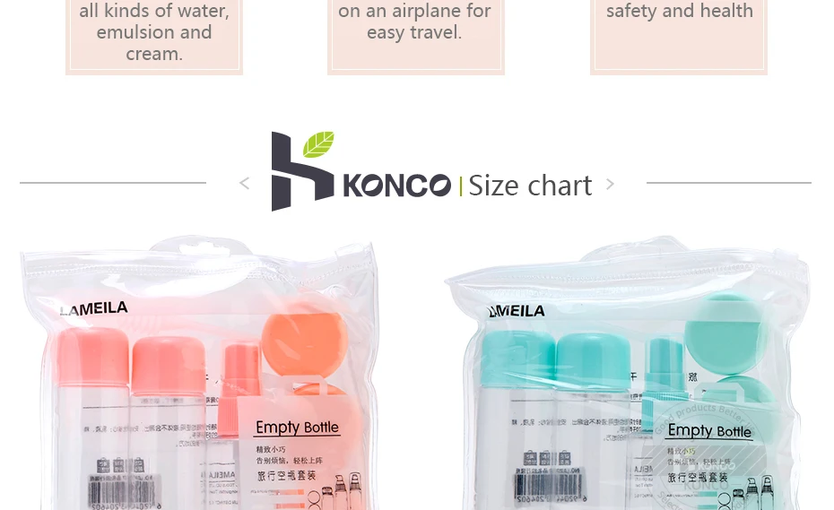 KONCO набор пустых бутылочек для путешествий, 10 шт., переносные бутылки приемлемого размера, контейнеры для жидкостей, бутылки для хранения косметики