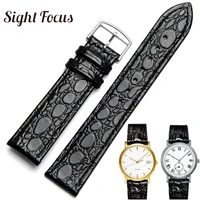 13mm 18mm 20mm black stitched thin watchbands for longines l4 760 4 l2 watch band man genuine leather watch strap women bracelet