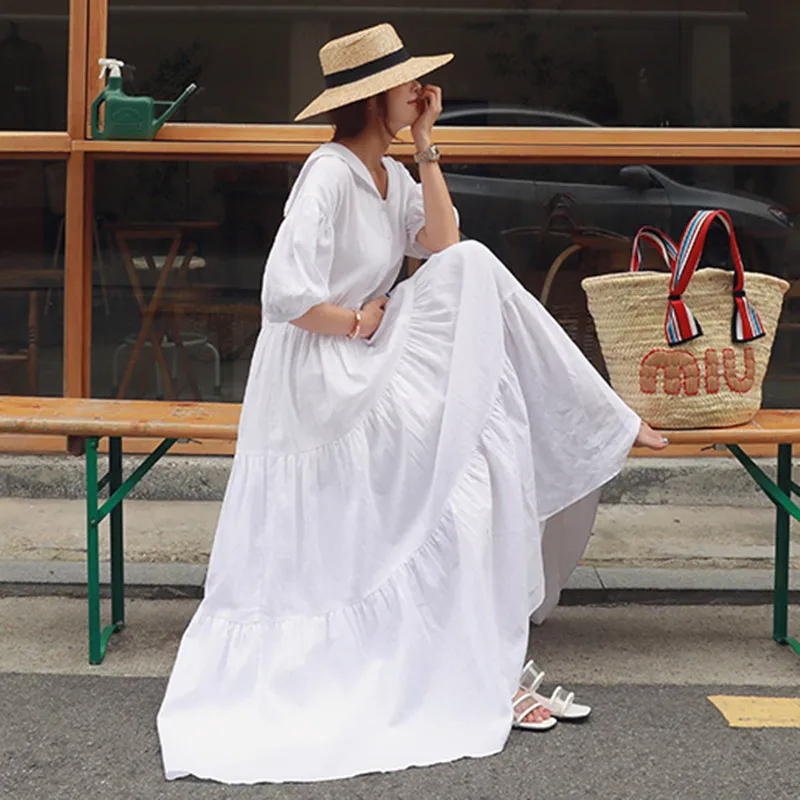 

2020 Real Sale Ukraine Plus Size Vadim Women's New Shirt Dress Korean Version Of The Doll Collar A Word Large Lotus Leaf Summer