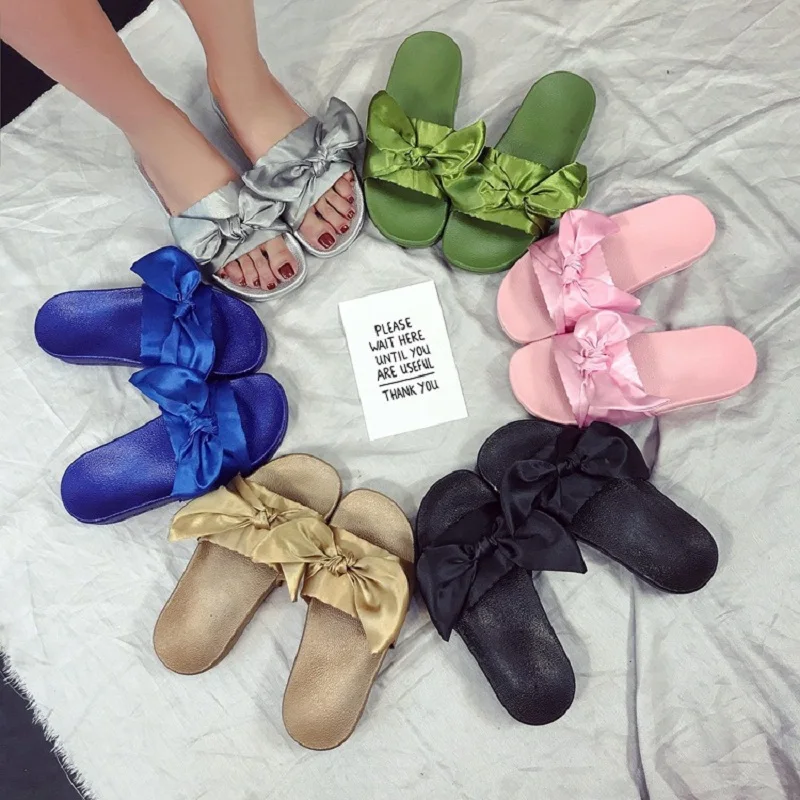 Женские сандалии с бантиком-бабочкой модные слиперы Нескользящие пляжные туфли