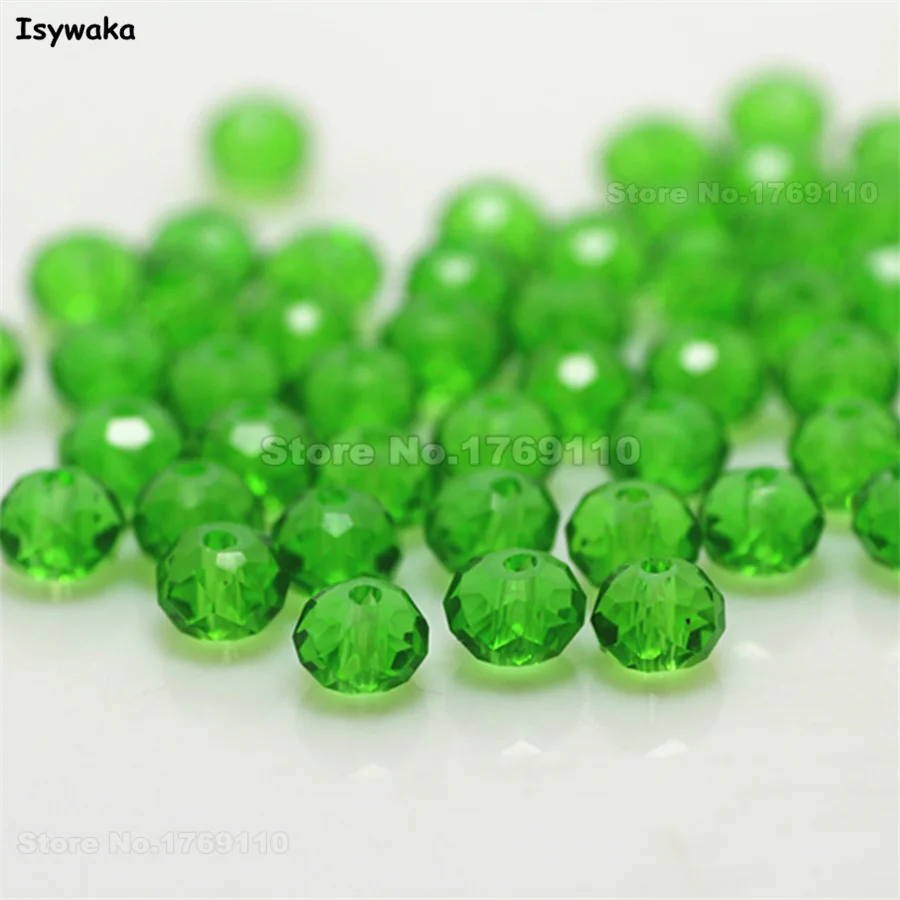 

Isywaka Deep Green Color 4*6mm 50pcs Rondelle Austria faceted Crystal Glass Bead Loose Spacer Round Beads for Jewelry Making