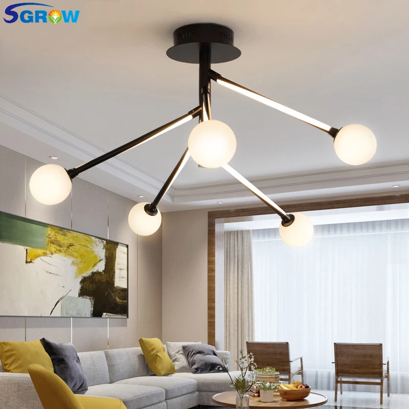 

SGROW Aluminum 3/5 Glass Balls Chandelier with G4 Light Source Indoor Lighting Hanging Lamp for Living Room Bedroom Dinning Room