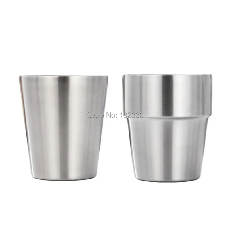 

50pcs 175ml Tea Cup Hair Line Finish Mirror Finish Scaldproof 304 Stainless Steel Double Layer Water Cup Tableware