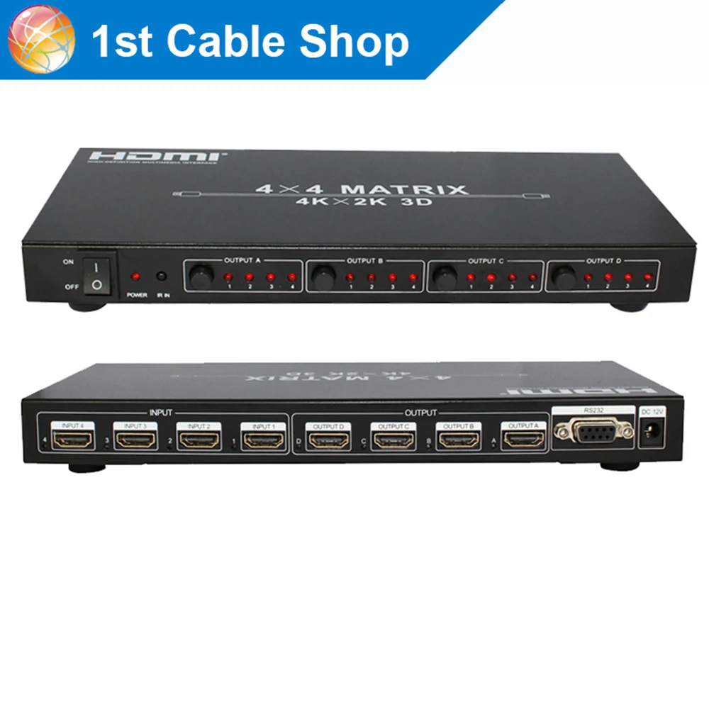 Высокопроизводительная HDMI матрица 4X4 HDMI1.4V 3D, 4k X 2K разрешения, RS232 с пультом дистанционного управления в розничной упаковке