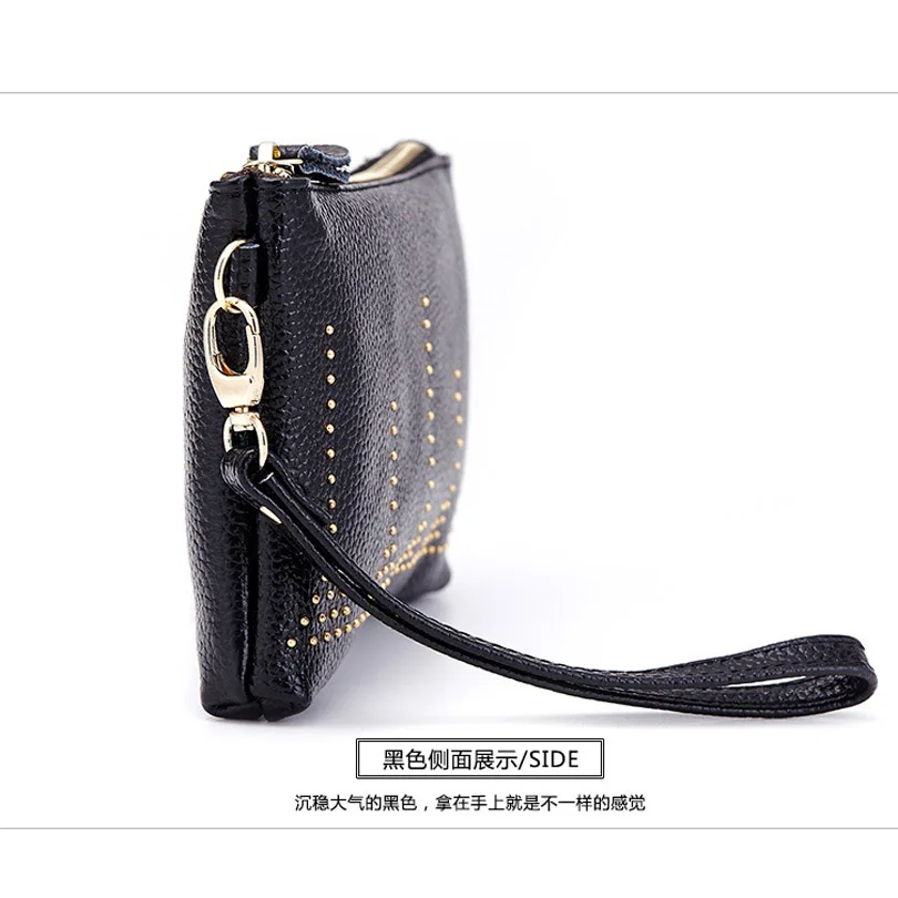 Последняя кожа Сумочка Модные маленькие заклепки сплошной цвет обувь на молнии